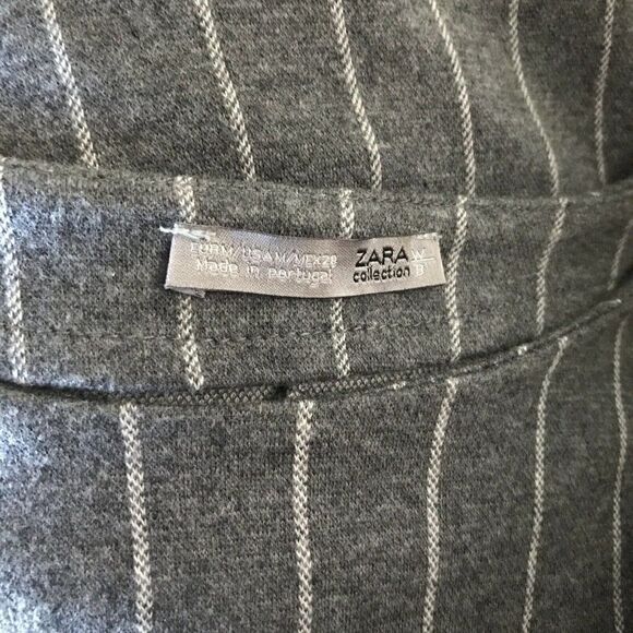 Zara‎ Collection Stripe Short Sleeve Shirt Dress Front Pocket Grey White - Picture 4 of 5